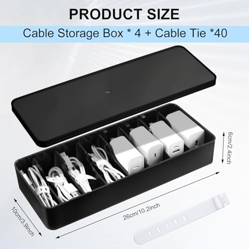 Tatuo Cord Organizer Box with Lid, Black, 4 Pack - Image 2