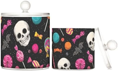 Halloween Skulls Lollipops Bats Qtip Holder Waterproof Dustproof Apothecary Jars with Lids For Bathroom Cotton Swabs Makeup Sponges Floss Picks Bath Salts 2 Pack by Tatenale