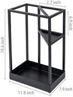 MyGift 20 Inch Tall Modern Brass Tone Metal Geometric Freestanding Entryway Umbrella Rack or Cane Holder with Shelf for Small Umbrellas and Bottom Drip Tray (Black-Large) - Image 5