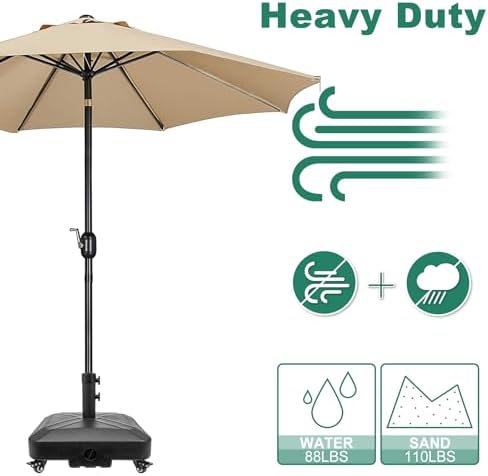 Patio Umbrella Base Heavy Duty with Wheels Square Market Stand for Outdoor 4 Locks 2 Knobs 125lb Capacity, Black - Image 4