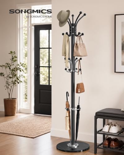 SONGMICS Freestanding Coat Rack, Marble Base, 18 Hooks, Umbrella Holder - Image 2