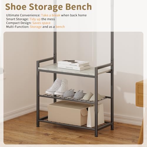 Hall Tree with Shoe Storage Bench - Entryway Bench with Coat Rack and Hooks - 3-in-1 Small Hall Tree for Entry Way, Entrance, Hallway, Doorway, Front Door, Mudroom, Small Space - Greige - Image 7