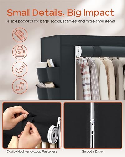 CASAMAYA Portable Closet, 81.5 Inch Extra Large Capacity Wardrobe Closet with Cover, Clothes Storage Organizer with Shelves and 5 Hanging Rods, Easy to Assembly, Black PCT136B01 - Image 7