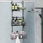 Orimade Over the Door Shower Caddy Adjustable 3 Tier Dark Grey,Bathroom Hanging Organizer Shelf Rustproof with 4 Hooks,Shower Basket with Soap Holder and Suction Cup by Orimade