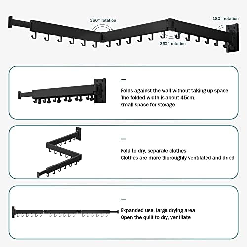 BOQORAD Drying Rack Clothing,Clothes Drying Rack Wall Mounted,Collapsible Hanging Racks for Laundry,Laundry Drying Rack,Wall Mounted Clothes Rack - Image 5