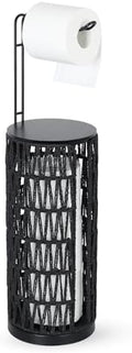 Black Freestanding Toilet Paper Holder with Storage,3 Rolls of Tissue Holder for Bathroom,Handmade Woven Toilet Paper Roll Holder Stand,Rattan Sturdy Boho Bathroom by Trongee