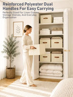 8 Pack Large Closet Storage Baskets Bins for Shelves, Collapsible Fabric Closet Organizers and Storage with Polyester Handles, Decorative Baskets for Organizing Clothes, Towels, Linen Closet 16x12x10" - Image 2