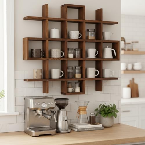 Suzile Mug Display Shelf Wall Mounted,Grid Size 5.1x5.1x3in,Rustic Brown - Image 5