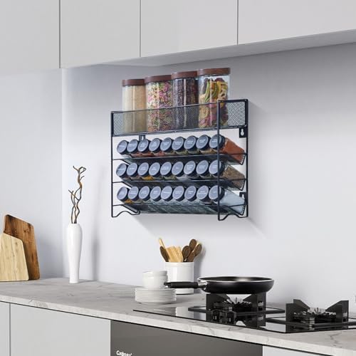Spice Rack Organizer with 27 Spice Jars with Black Lids - Image 5