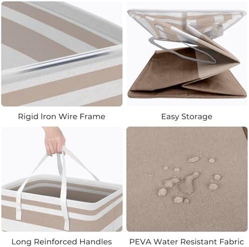 HomeHacks 2-Pack Large Laundry Basket, Waterproof, Freestanding Laundry Hamper, Collapsible Tall Clothes Hamper with Extended Handles for Clothes Toys in the Dorm and Family (Brown, 125L) - Image 2