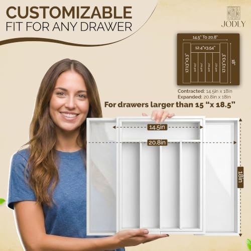 Bamboo Kitchen Utensil Drawer Organizer for Silverware | 100% Natural Expandable 14-20 Inch Kitchen Drawer Organizers for Utensils | Non-Slip Base | Screwed Joints for Long-Lasting Durability - Image 4