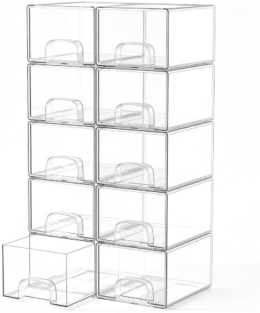 10 Pack Clear Stackable Storage Drawers Bathroom Makeup Organizer Bins by Unknown