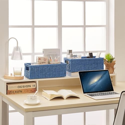 Vagusicc Wicker Storage Basket, Paper Rope Wicker Baskets with Handles, Toilet Paper Basket for Toilet Tank Top, Small Wicke Baskets for Organizing Shelves, 2-Pack, Blue - Image 5