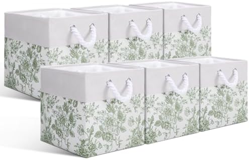 Sage Green Floral Cube Storage Bin Set of 6 Cube Storage Basket, 11.22 Inch by Unknown