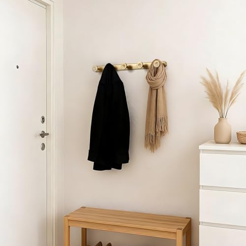 Coat Rack Wall Mounted,Champagne Bronze Zinc Alloy with 5 Hooks - Image 5