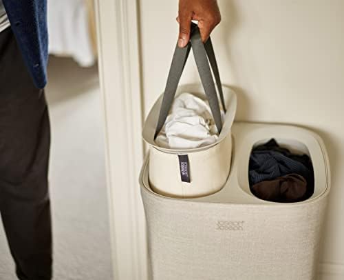 Joseph Joseph Tota 60 liter/15.8 gallon Laundry Hamper Separation Basket with lid, 2 Removable Washing Bags with Handles- Ecru - Image 3