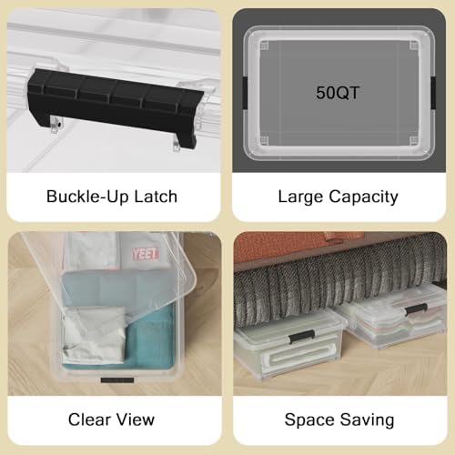 50 Quart Clear Plastic Underbed Storage Bin with Wheels, 3 Pack - Image 3