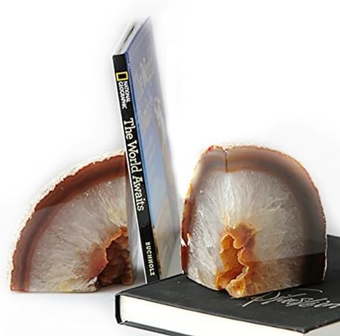 JIC Gem Natural Agate Geode Bookends Anti-Slip Rubber Bumpers 1 Pair 4-6Lbs by JICGem%C2%AE
