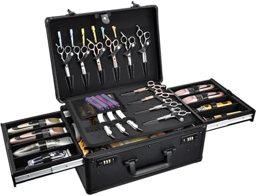 Yueieoun Barber Case with Clippers Sliding Tray, Profesional Barbers Briefcase Tool Case, Barber Cases for Clippers and Supplies, Hair Scissors Trimmer Organizer, Salon Grooming Hard Travel Suitcase by Yueieoun
