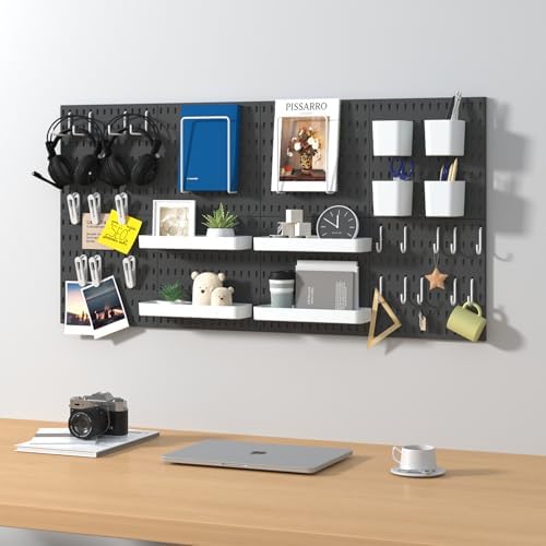 Pegboard Combination Kit, 8 Peg Boards and 30 Accessories Modular Hanging Black Pegboard for Wall, Office Organizer, Keys Holder, Nursery Storage, 44"x22" - Image 2