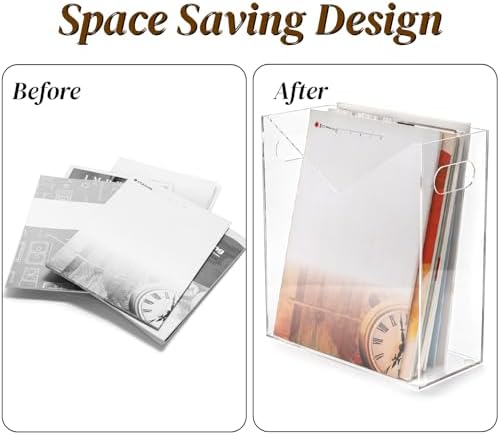 Noamus Acrylic Magazine Holder, Newspaper Stand Organizer with Handles, Anti-Slip Clear File Rack, Modern Book Basket Box, Mail Storage Bin Space Saver for Home Office Bathroom Bedroom Living Room - Image 4