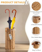Rattan Umbrella Stand for Entryway,Hand-Woven Umbrella Holder Indoor with Doormat, Removable Drip Tray & 4 Hooks,Waterproof Umbrella Storage Basket - Image 3