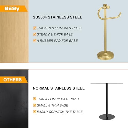 BESy Stand Hand Towel Holder, Countertop Towel Bar, Brushed Gold - Image 6