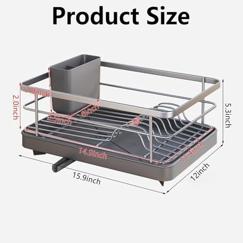 Dish Drying Rack for Kitchen Counter,Carbon Steel Sink Organization & Storage Essentials with Cutlery Holder (Black) - Image 7