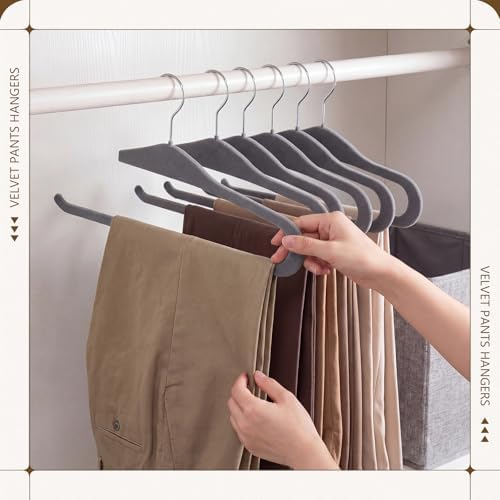 Novabright 50 Pack Velvet Pants Hangers, Slim Open Ended Design, Gray - Image 6