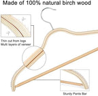 TOPIA HANGER Sleek Wooden Hangers with Non-Slip Rubber Grips, Sweater Hangers No Shoulder Bump, Lightweight Clothes Hangers 30-Pack, 360° Swivel Hook and Pants Bar-CT63N30 - Image 4
