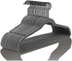 MIZGI Gray Velvet Hangers 50 Pack Non Slip Heavy Duty Black Hooks by MIZGI