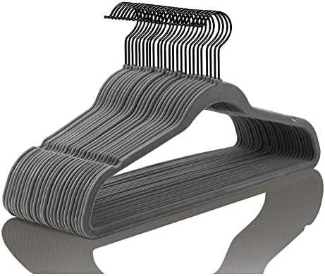 MIZGI Gray Velvet Hangers 50 Pack Non Slip Heavy Duty Black Hooks by MIZGI