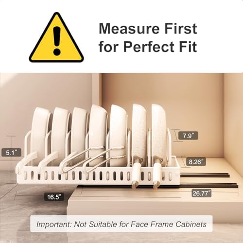 Pots and Pans Organizer Under Cabinet 2 Pack, Pull-Out Cabinet Organizer for Pot Lids, Bakeware, Dishes, 8 Adjustable Dividers (White - Image 2