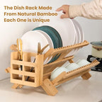 NOVAYEAH Bamboo Wooden Dish Rack, Wooden Dish Drying Drainer Rack - Image 2