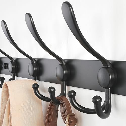 Dseap Coat Rack Wall Mount - 38” Long 10-Tri-Hooks Heavy Duty Coat Hanger Rail Wall Hooks for Hanging Coats Hats Clothing Clothes Purse Mudroom Entryway, Black, Pack of 2 - Image 5