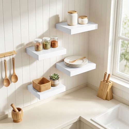 RICHFOCUS 8Inch Square Floating Shelves for Wall 4Pack|White - Image 2