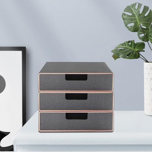 Stackable Organizer Drawer PU Leather Classic Handmade,Organize Home Office Desk Accessories and Sort Letter-Size Paper/a4 Document,Desktop Caddy with Drawers Storage,13.1x10x3.7inches,Grey - Image 4