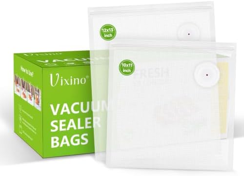 Vixino Vacuum Sealer Bags, 40 Reusable Vacuum Sealer Bags for Food Storage, BPA-Free, Meal Prep and Sous Vide Cooking,Works for Handheld Sealer and Vac Sealer Machine with External Vacuum Systems by VIXINO