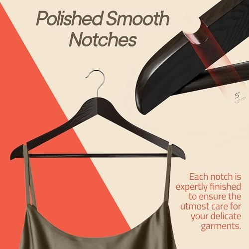 Brown Wooden Hangers 50 Pack – Heavy-Duty with 360° Swivel Hook, Non-Slip, Pants Bar & Shoulder Grooves - Wooden Hangers for Suits, Jackets, Dresses & Camisoles, Space-Saving and Smooth Finish - Image 5