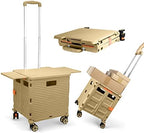 Rolling Shopping Cart with Wheels,Folding Utility Cart for Grocery,Durable Heavy Duty Collapsible Crate Rubber Tool Box with Magnetic Lid/Telescopic Cover for Office/Teachers Tote Basket/Travel by ZIYOULANG