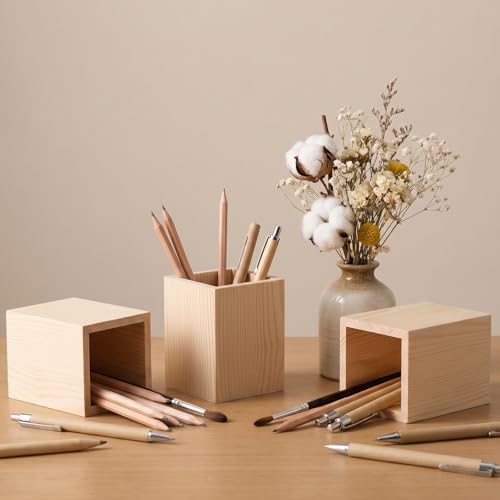 16 Pack Wood Pen Holder, 3.1" x 3.1" x 3.94" Unfinished Pine Wood Pencil Holder for Desk Organization, DIY Crafts, Rustic Home Decor - Image 6