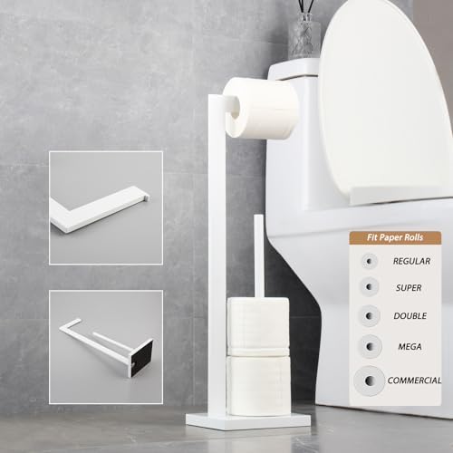 GERZWY SUS 304 Stainless Steel Toilet Paper Stand with Reserve, Free Standing Toilet Paper Holder, White - Image 4