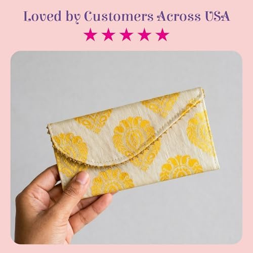 LoveNspire Brocade Fabric Money Envelopes (8 x 4 Inch) Decorative Floral Pattern Shagun Lifafa for Indian Wedding, Birthday | Cash Gift Holder & Home Savings Organizer Orange/Pack of 10 - Image 7