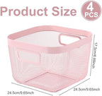 MorningRo 4 Pack Pink Metal Mesh Basket with Handles, Medium - Image 2