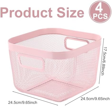 MorningRo 4 Pack Pink Metal Mesh Basket with Handles, Medium - Image 2