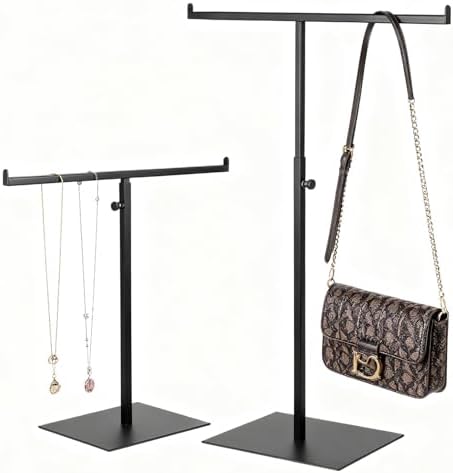 2 Pcs Black Purse Display Stand, Adjustable Height T Bar Tabletop Stainless Steel Handbag Holder for Jewelry Necklaces Organizer, Home Store Boutique Retail Decor by Unknown