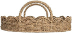 Household Essentials Round Handwoven Seagrass Tray with Scalloped Edge and Handles, Natural - Image 4
