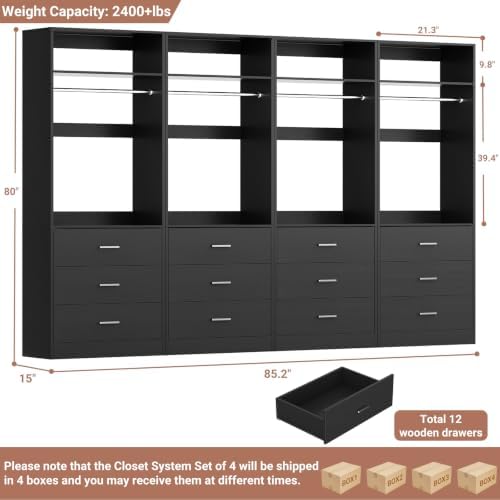Besiost Closet Systems with 12 Wood Drawers, Closet System Set of 4 - Image 7