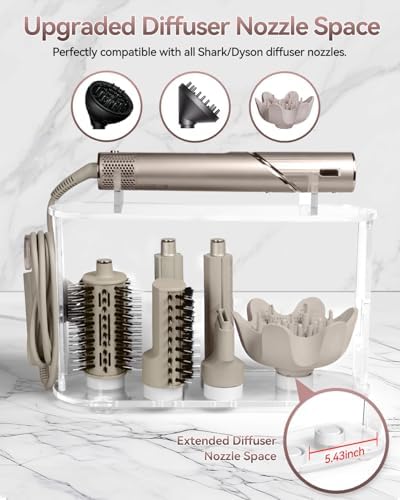 Affogato Storage Holder Compatible with Dyson Airwrap Shark FlexStyle Flexfusion, Acrylic Airwrap Organizer Stand, Countertop Display Rack for Long Barrels & Diffuser Nozzles Attachments - Image 6
