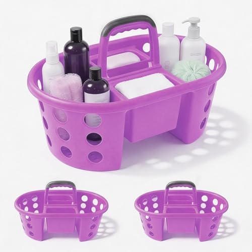 SIMPLYKLEEN Large Shower Caddy Portable 2PC - Made in USA Plastic Jumbo Size Dorm Storage Candy Tote with Handle Shower Organizer for Bathroom, Pantry, Kitchen, College Dorm, Purple by SIMPLYKLEEN